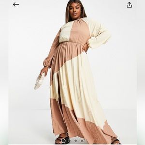 ASOS CURVE - Color Block, Maxi dress in mocha w/natural texture